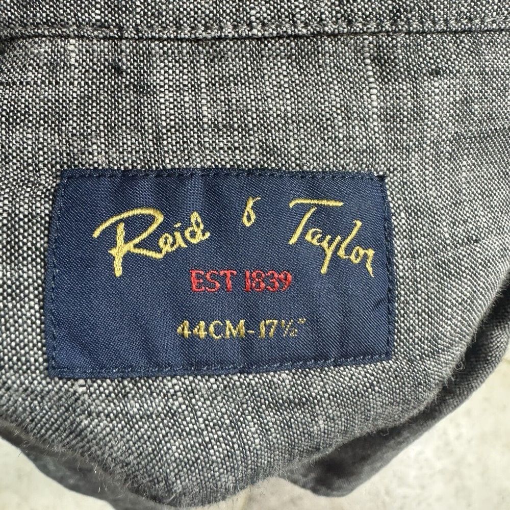 REID & TAYLOR Shirt Mens 44/17.5 Gray 100% Linen Long Sleeve Dad - Picture 8 of 10